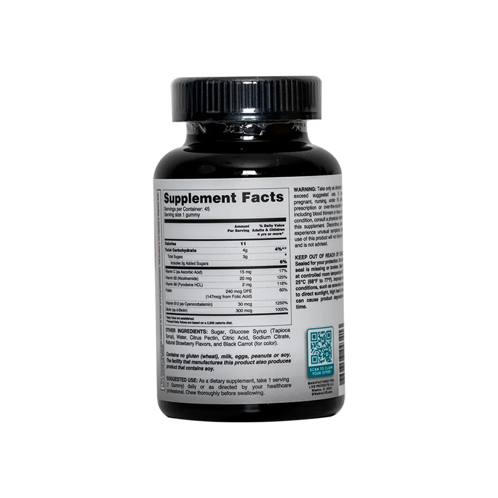 Livs Energy B Complex with Strawberry Flavor 45 Gummies