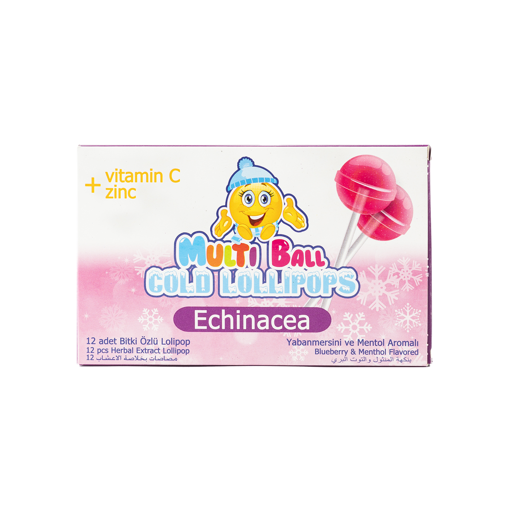 Multiball Cold Echinacea + Vitamin C Zinc Bluberry Flavored 12 Lollipop