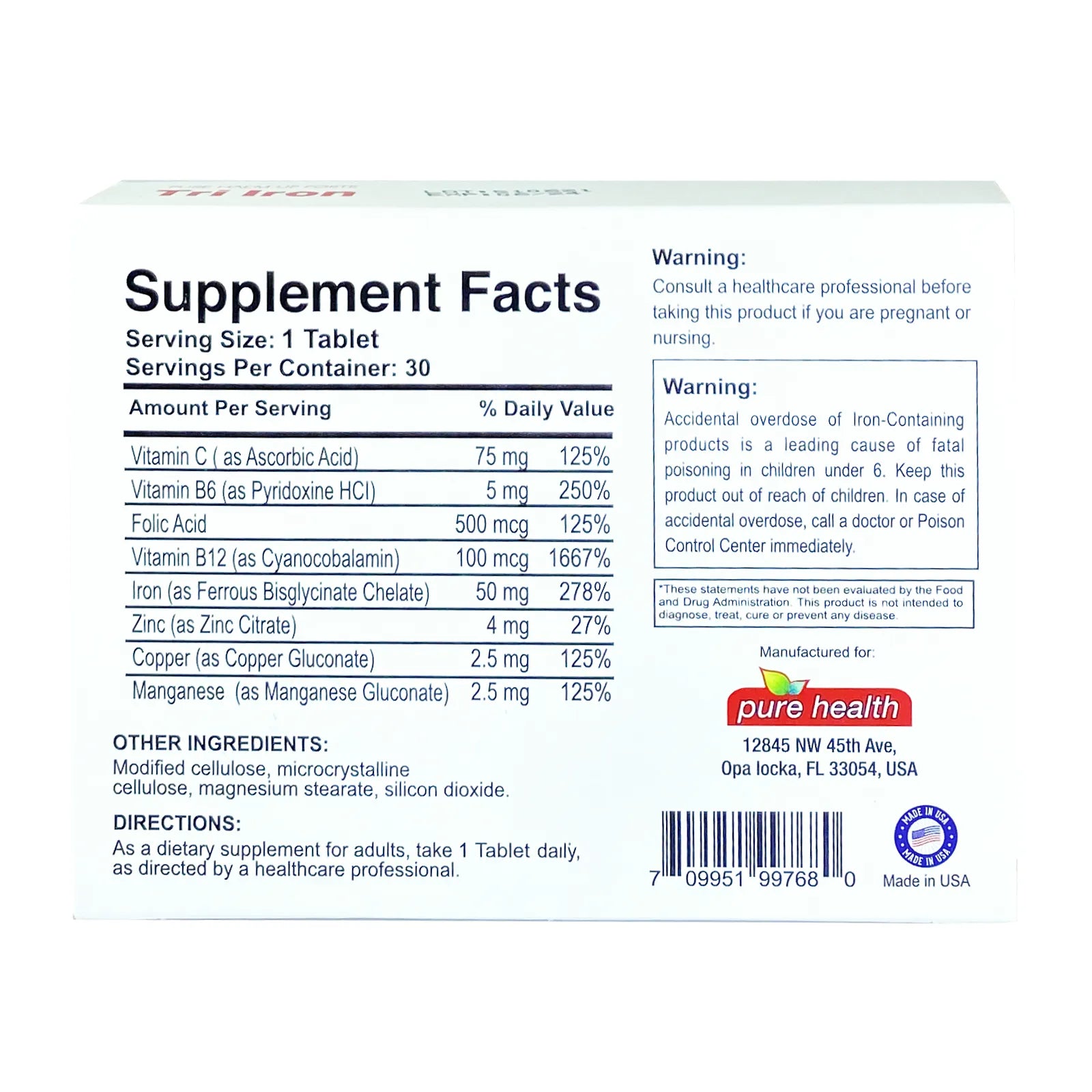 Pure Health Tri Iron Tablet 30'S
