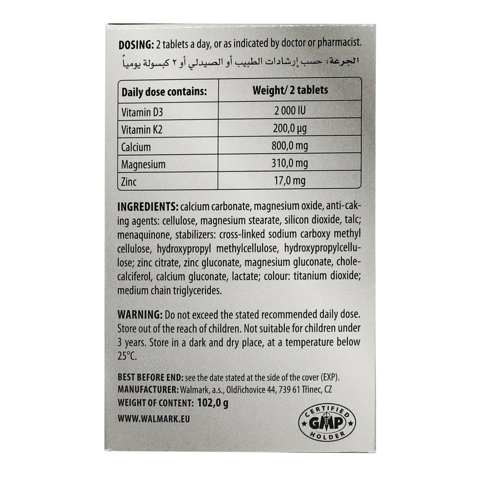 Walmark Daily K2 + D3 With Ca, mg, Zn Tabs 60'S vitamins & minerals