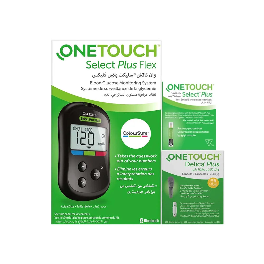 OneTouch Select Plus Flex Glucometer Kit (50 Strips + 100 Lancets)