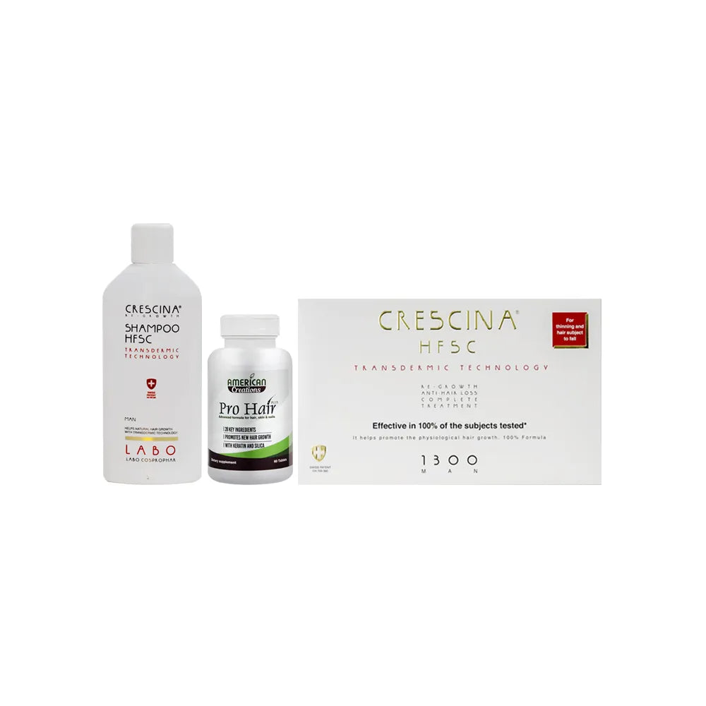 offer crescina transdermic complete man 1300  10+10 vials  + pro hair + transdermic shampoo man