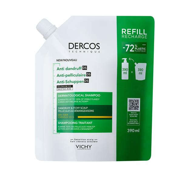 Vichy Dercos Anti-Dandruff Shampoo Refill for Dry Hair - 390ml