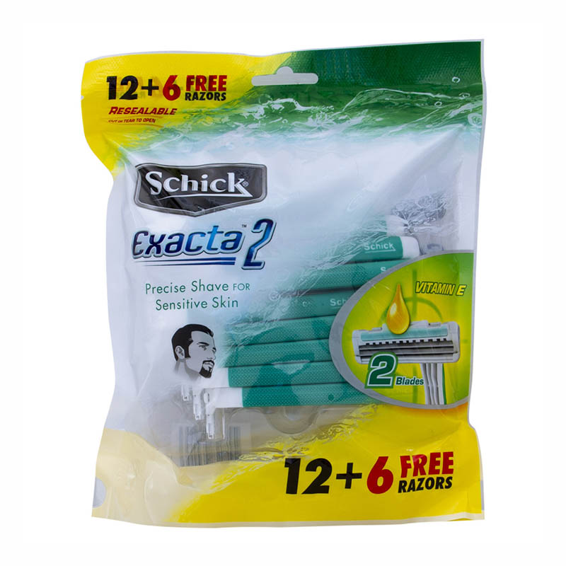 Schick Exacta 2 Sensitive Men Green Razor 12+6 Free