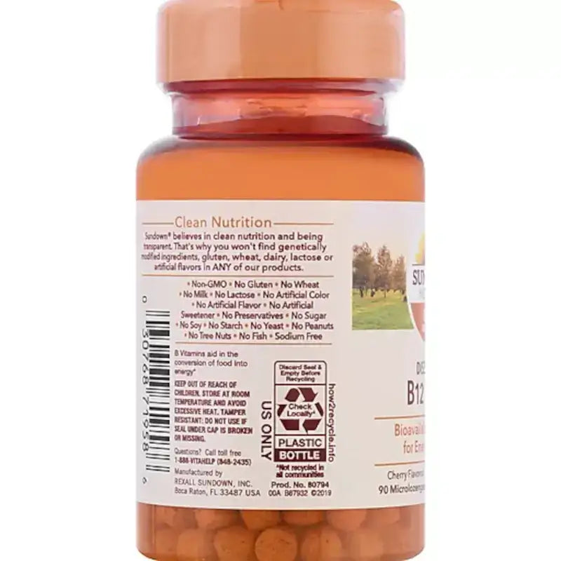 Sundown Dissolvable B-12 5000 mcg Cherry Flavored 90 Lozenges