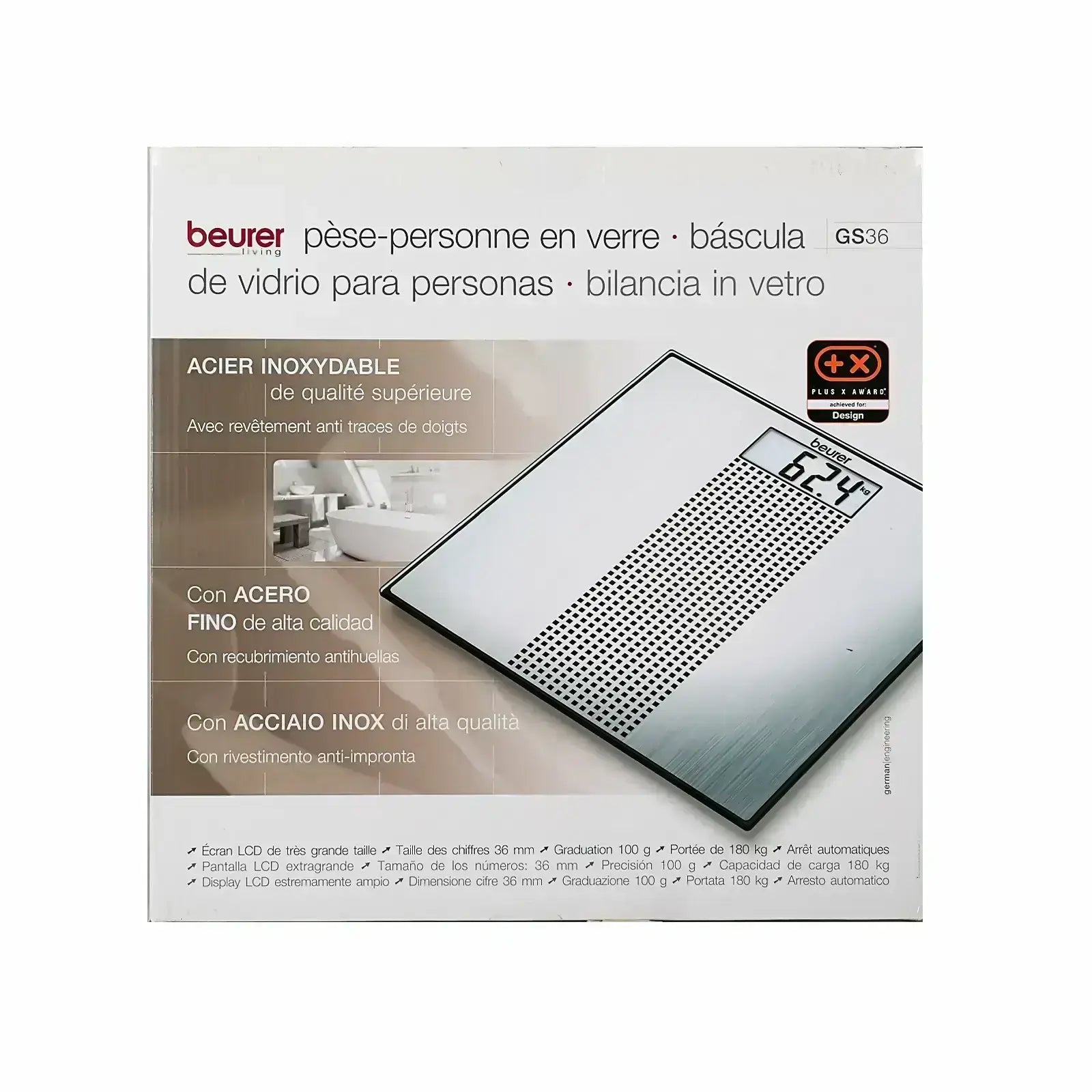 Beurer Glass Scale GS36 Stainless Steel Surface