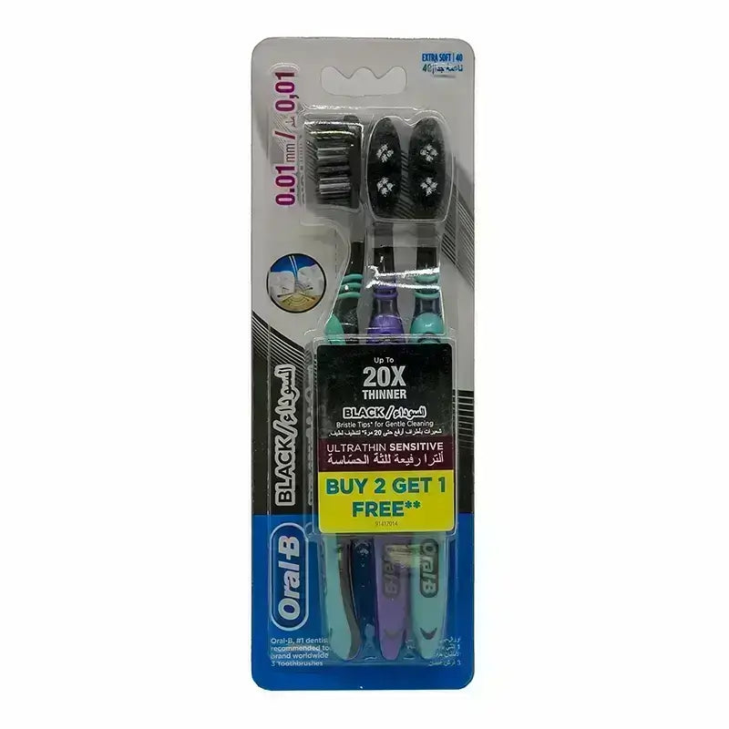 Oral B Ultra Thin Sensitive Black Toothbrush Extra Soft 2+1