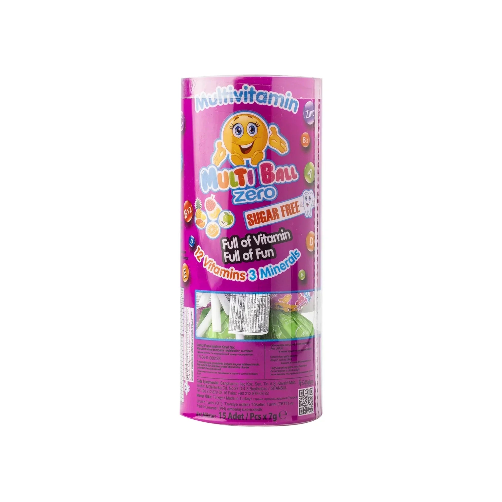 Multiball Vitamin Zero Sugar Lollipop 7 gr X 15 Pcs